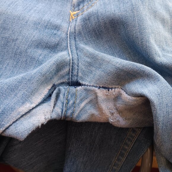 30x31 Vintage Bootcut Jeans 1970's Distress Orange Stitching Flappy Hippy usa - Picture 8 of 11
